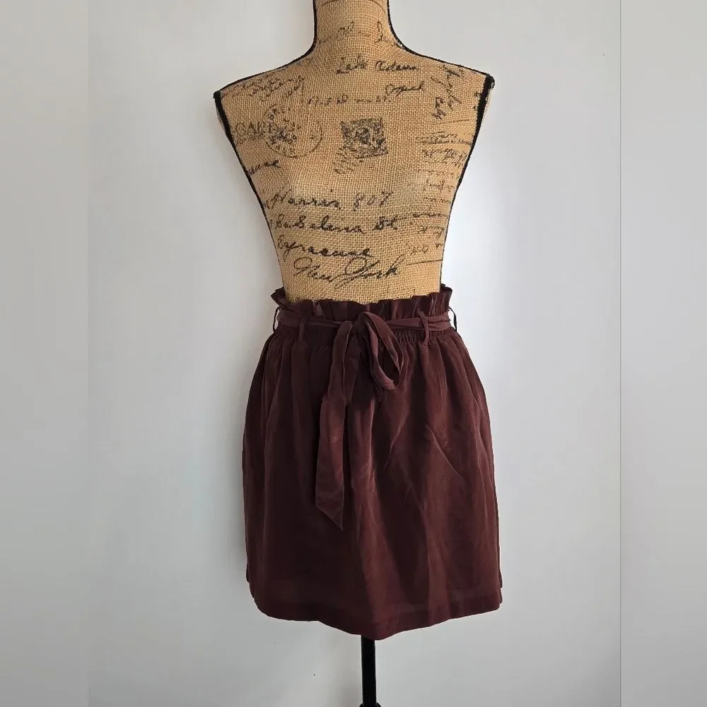 CHASER Silk Skirt Paperbag Elastic Waist Mini Sz Medium NWT Mulberry